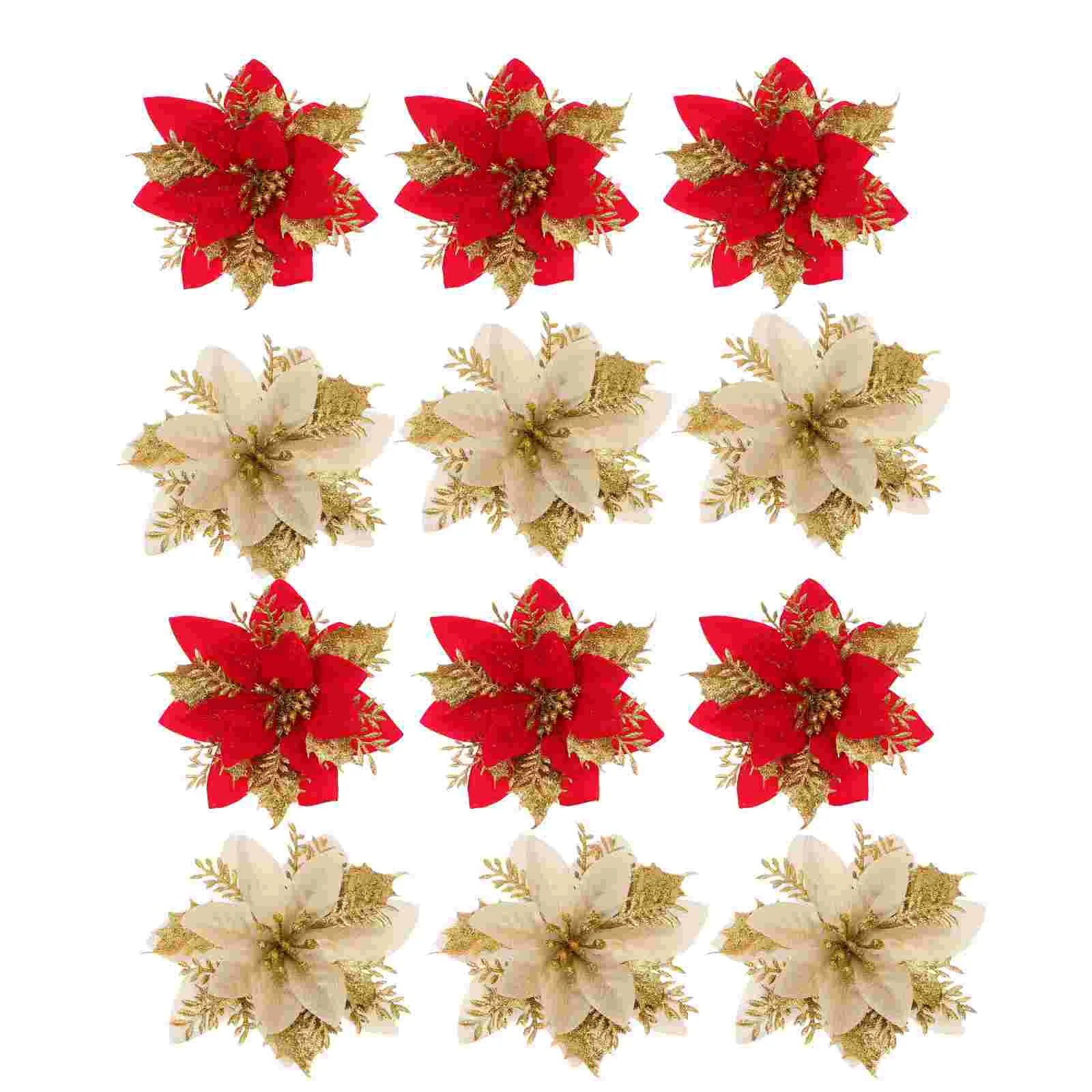 

24pcs Poinsettia Floral Pick Christmas Wreath Flower Christmas Wreath Ornaments Holiday Poinsettia Flower