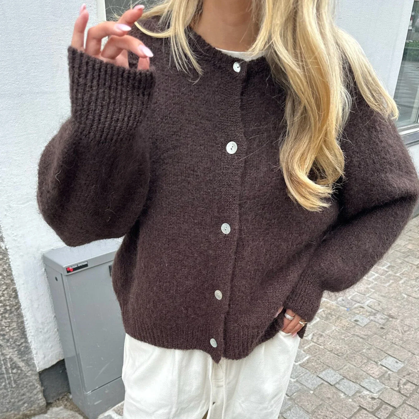hirigin Autumn Casual Solid Knitted Cardigan Women O-neck Long Sleeve Single Breasted y2k Sweaters 90s Lady Loose Lazy Knitwear