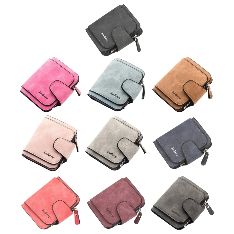 

Women Frosted PU Leather Short Wallet Simple Hasp Purse Bank Credit Card Holder Lady Casual Solid Color Change Pocket Money Bag