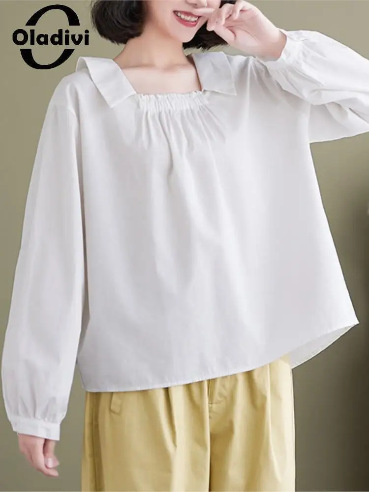 

Oladivi Large Size Women Blouses 2022 Spring Autumn New Shirt Casual Loose Top Tee Blusas Vintage Ladies Oversized Clothing 9656