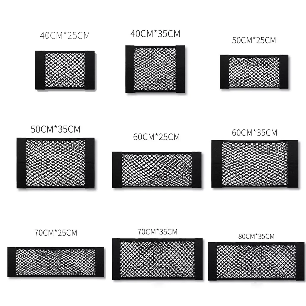 

Back Rear Mesh Trunk Seat Elastic String Net Magic Sticker Universal Storage Bag Pocket Cage Auto Organizer Seat Back Bag