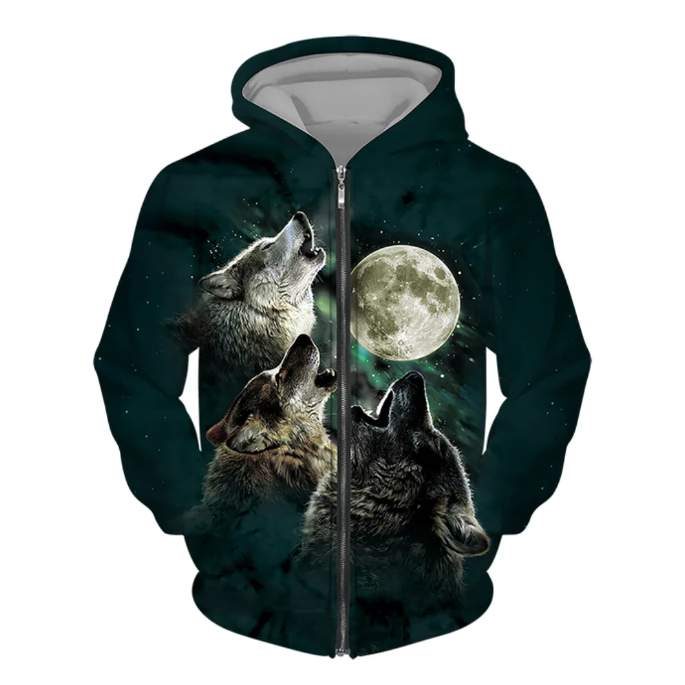 Moletom de lobo estampado em 3D masculino moda feminina moletons lazer hip hop jaqueta Harajuku casaco solto prima
