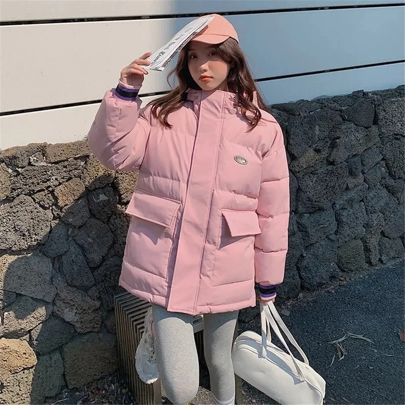 Women Zipper Parkas Harajuku Thicken Hooded Cotton Jackets Korean Style Sweet Warm Winter Loose Student Casual Bread Clothing
