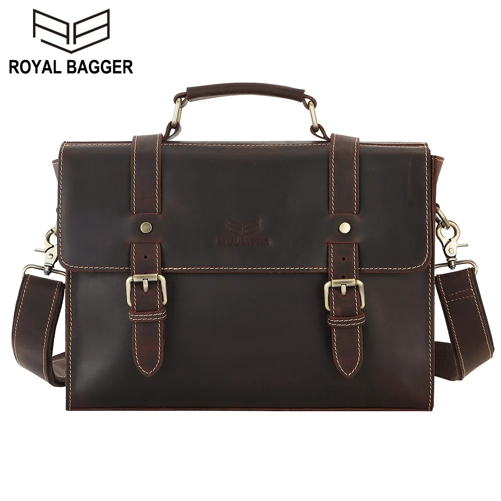 Royal Bagger Briefcase for Men Crazy Horse Leather Messenger Bags Genuine Cowhide Business 13