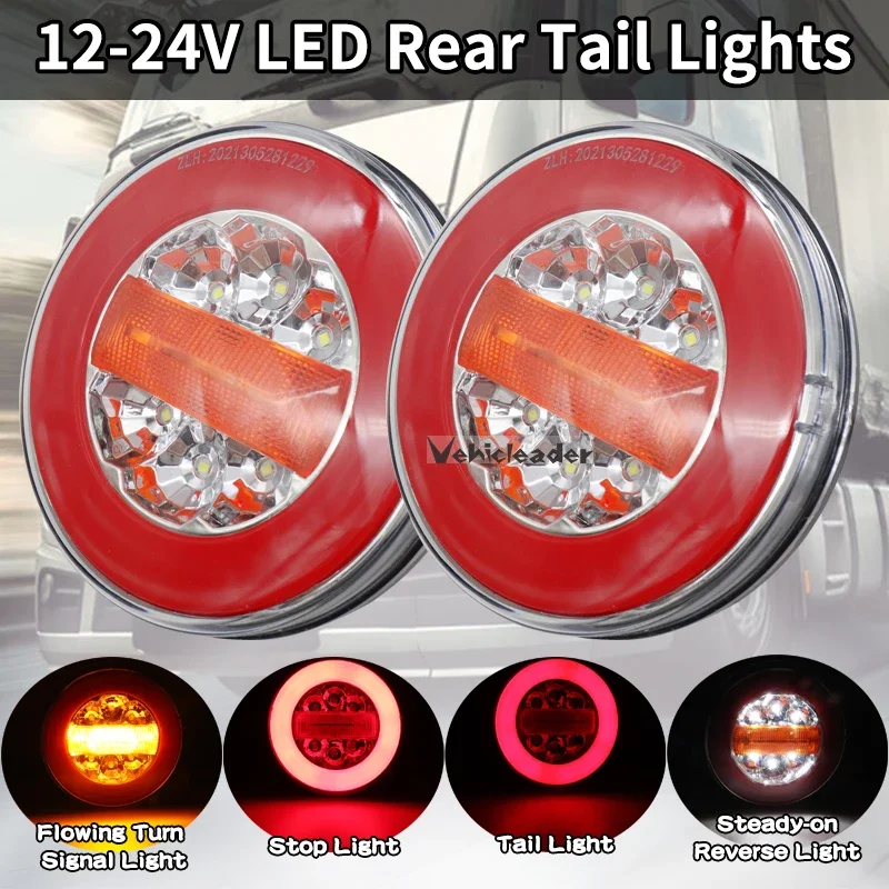 

Комплект Из 2 Круглых Задних Фонарей 12В/24В С Динамическим Указателем Поворота Для Грузовиков, Тракторов, Прицепов