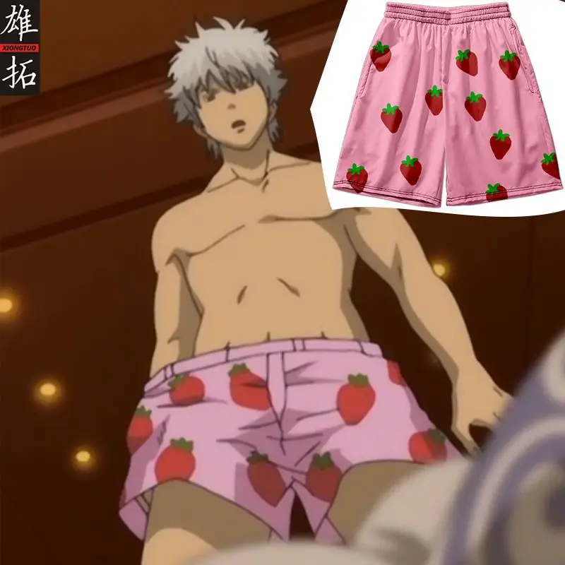 

Штаны GINTAMA, костюм в стиле аниме, шорты, мужские штаны с эластичным поясом, одежда для отдыха с клубничкой, одежда для сна, пижамы