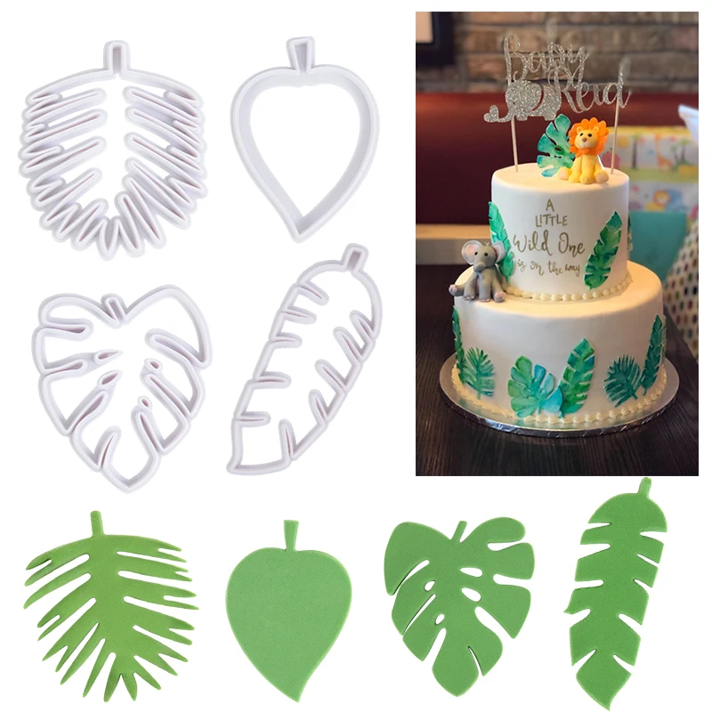 

4pcs Palm Trees Leaf Plastic Molds Jungle Biscuit Cookie Cutter Fondant Cake Decorating Mold DIY Cookie Pastry Baking Mould Tool