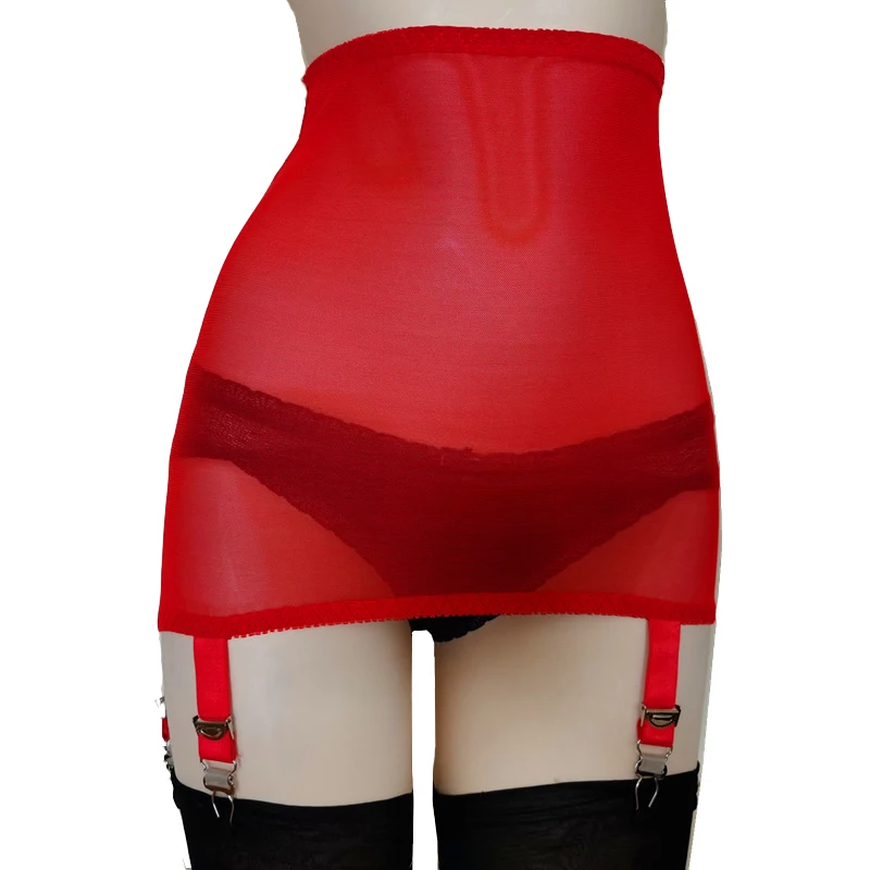 Vintage High Waist Garter Belt Mesh Suspender Belt 6 Straps High Waist Transparent Garters for Stockings Pantyhose Lingerie