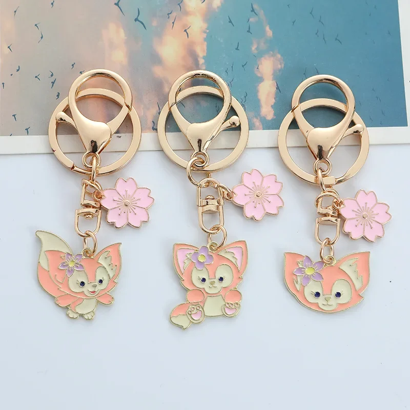 

Disney Anime Figure Duffy's New Friend Fox LinaBell Metal Key Chain Bag Key Ring Pendant Children's Toy Birthday Gifts