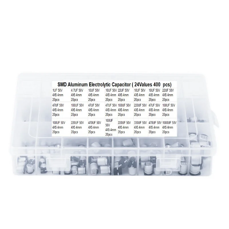 Набор алюминиевых электролитических конденсаторов SMD 400 шт. 24 значения 1 мкФ-1000