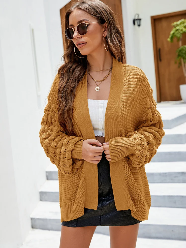 

Autumn Winter New Pure Color Knitted Cardigan Women's Loose Lantern Sleeve Sweater Jacket Casual Street Clothes Cardigans Coats