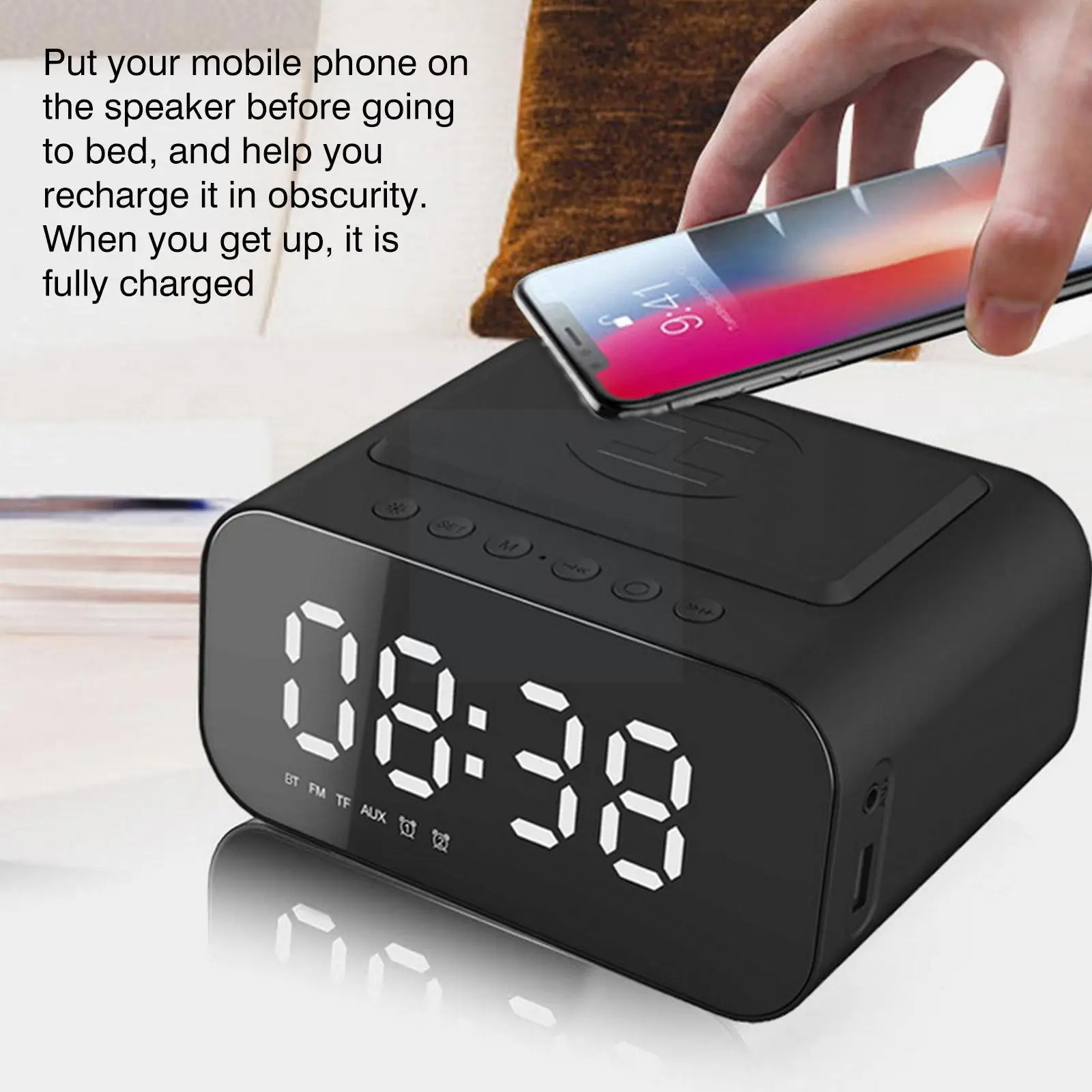 

Беспроводное зарядное устройство для телефона с термометром и Bluetooth-динамиком