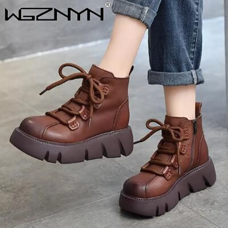 

Женские ботильоны из натуральной кожи, на платформе, в римском стиле