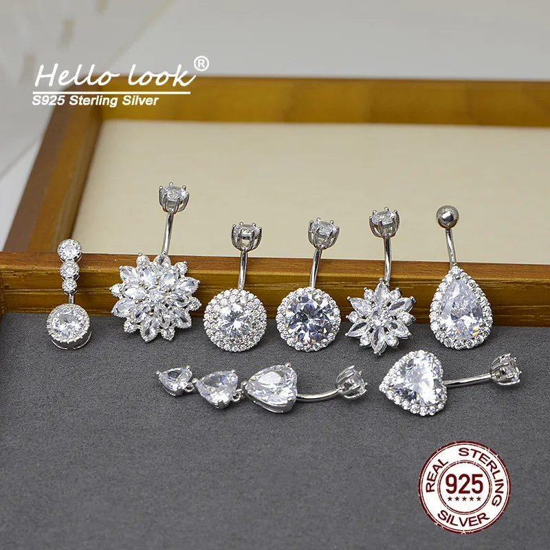 HelloLook 925 пробы Серебряный пирсинг в пупок роскошное циркониевое кольцо для пупка