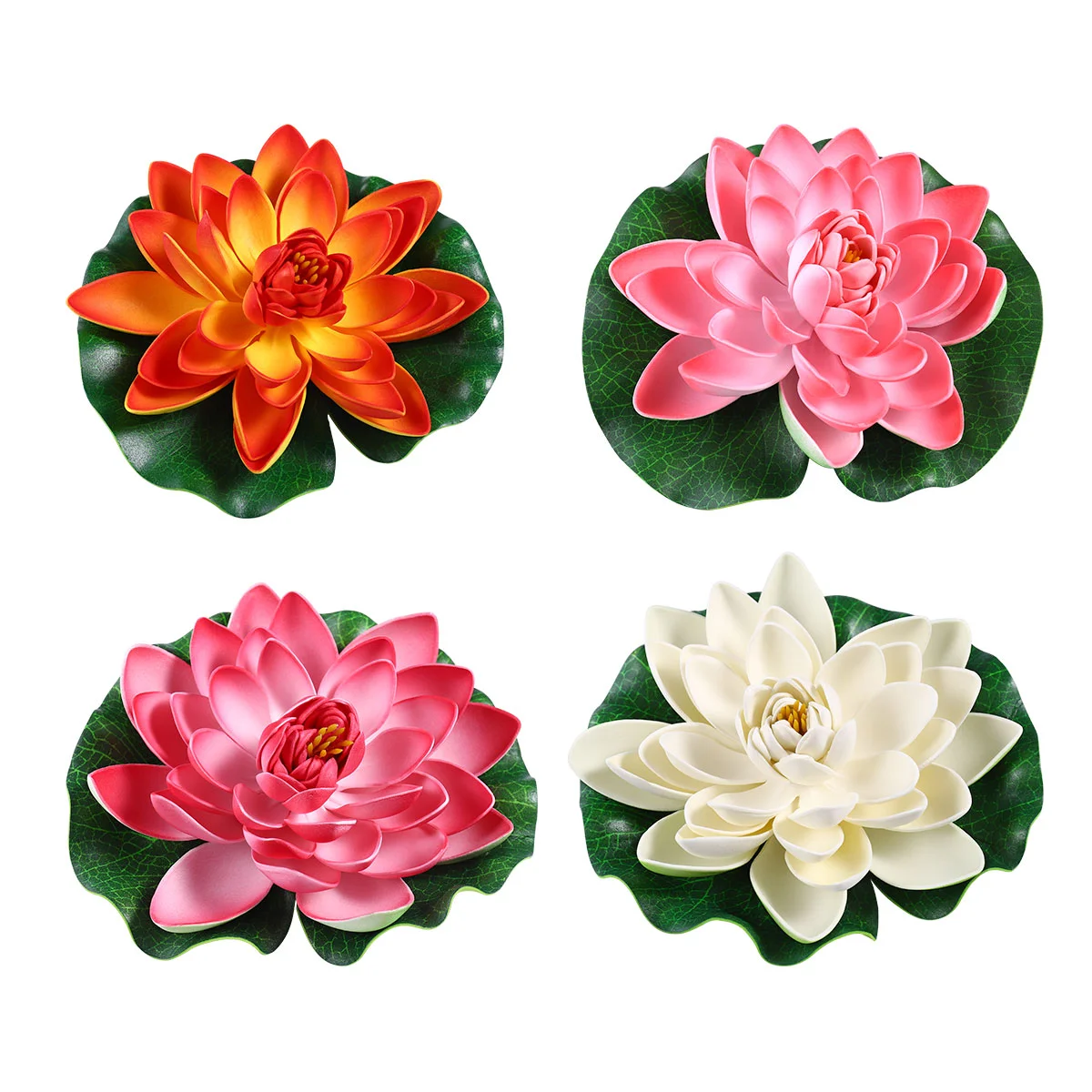 

Amosfun 4PCS 17CM Simulation Floating Water Lily Plastic Lotus Flower Pond Fish Tank Decor Ornaments (White + Orange + Red +