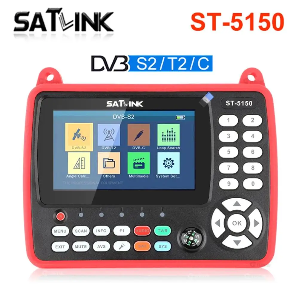 For SATLINK ST-5150 DVB-S2/T2/C COMBO HD Satellite Finder Meter H.265 HEVC MPEG-4 QPSK 8PSK 16APSK 4.3 Inch TFT LCD Screen