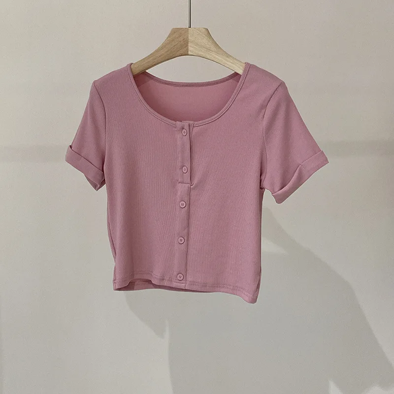 

2022 NEW FASHION WOMEN Casual Solid Color Top Summer Cotton Short Sleeve Crewneck T-Shirt