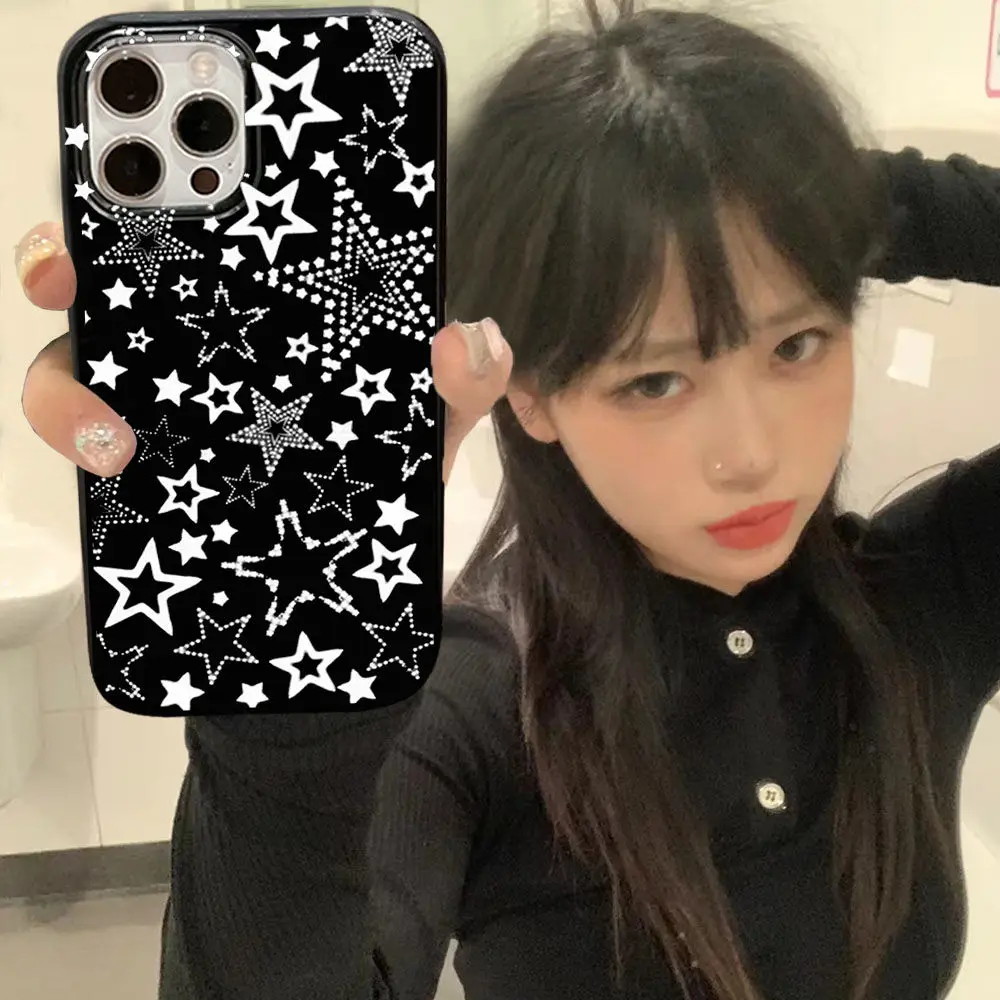 

Korean Vintage Star Phone Case for IPhone 14 11 12 13 Pro Max Mini Punk Fashion Goth Phone Case for IPhone XR XS MAX 7 8Plus