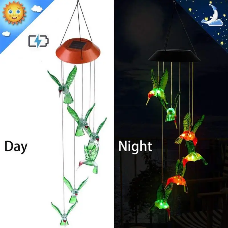

LED Color Changing Solar Power Light Wind Chime Hummingbird Patio Yard Garden Windchime Glass Outdoor Hanging Decoration Crafts