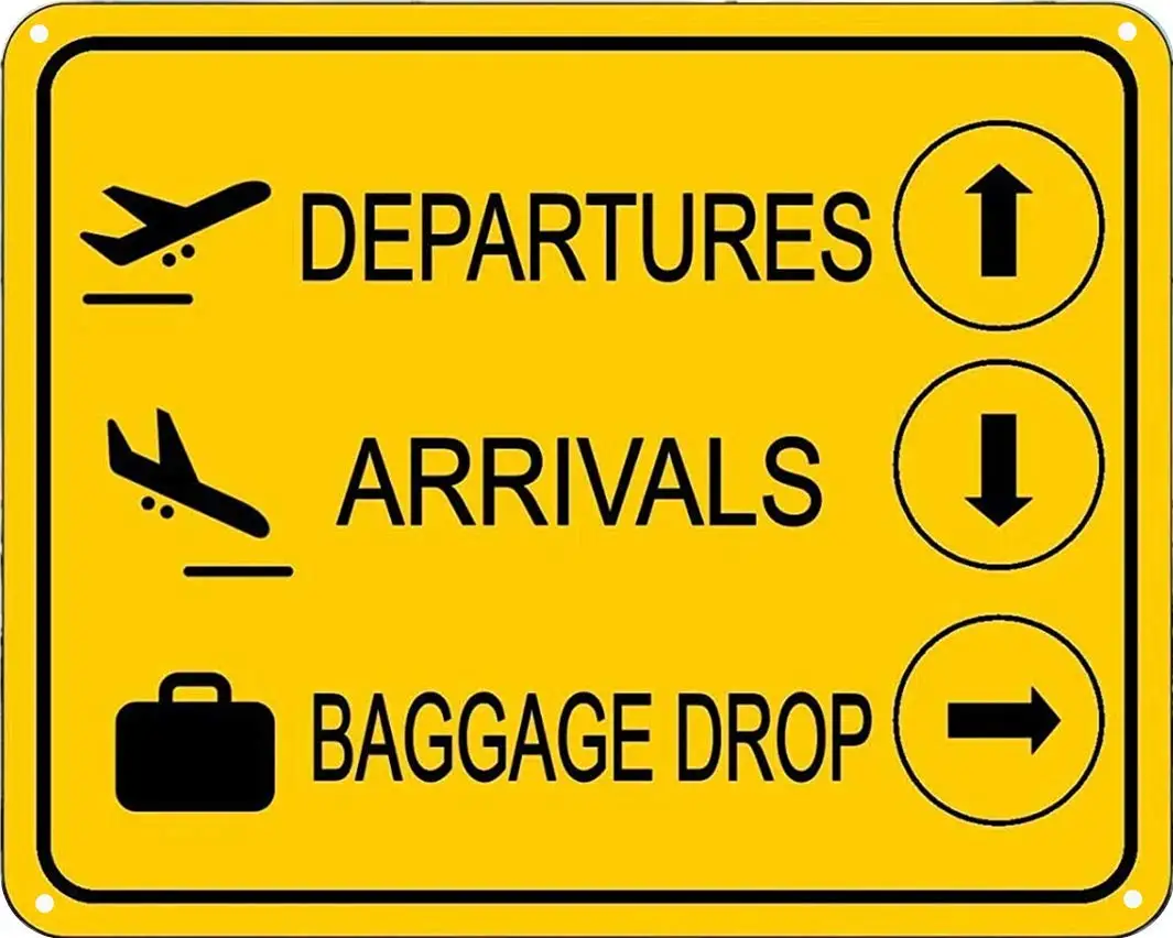 Винтажный оловянный постер, Репродукция аэропорта, вывеска, поступление из аэропорта, металлический оловянный знак 8x12 дюймов, ретро искусство, домашний кухонный бар