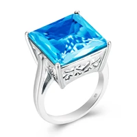 sterling silver rings blue topaz ring women silver 925 square gemstone big punk top brand wedding anniversary jewellery