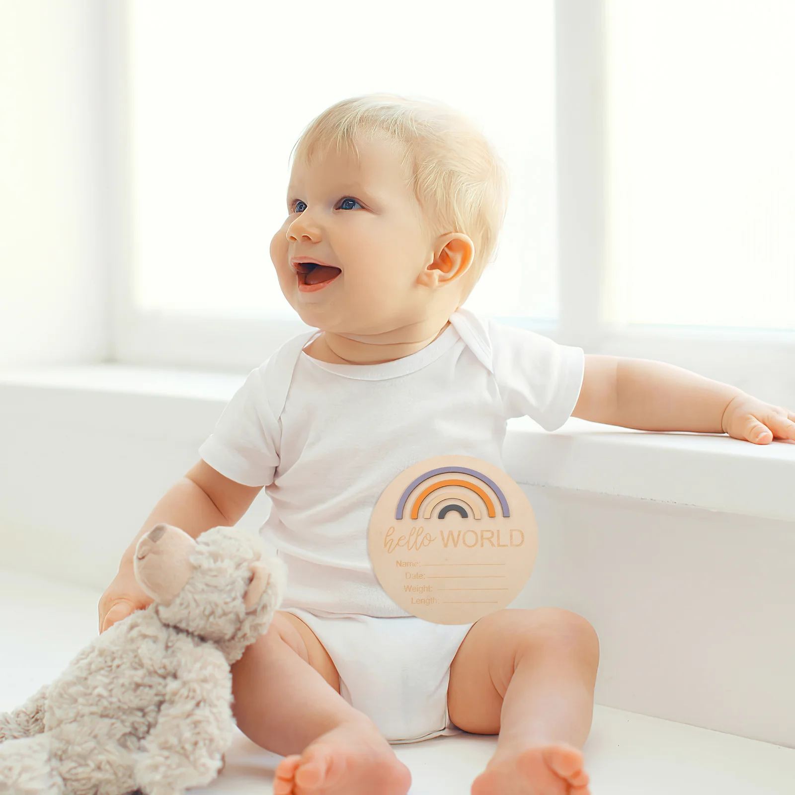 

Rainbow Milestone Card Baby Name Sign Nursery Wooden Signs Circle Newborn The Months Girls Toddler Discs