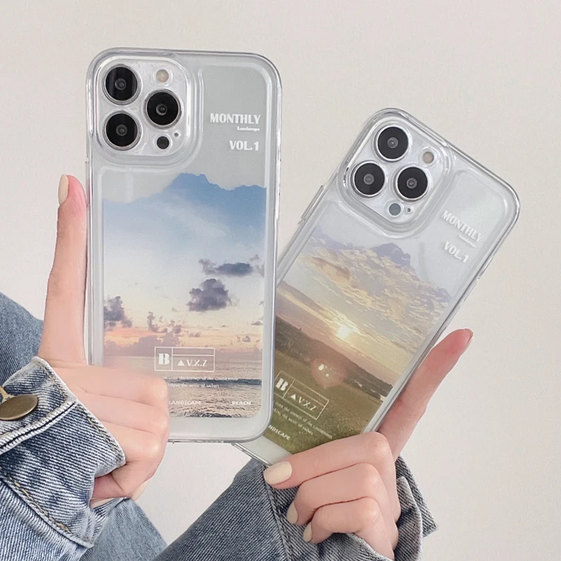 

Landscape Painting Phone Case For iPhone 13 12 11 Pro Max XS Max X XR 8 7 Plus Sunset Grassland Forest Sea Soft TPU Phone Case