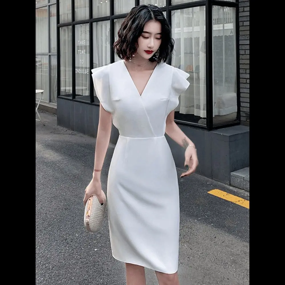 XS-3XL 2023 New White Formal Ladies Dresses V-Neck Ruffled Sleevelesss Summer Dress Women Party Night Mini Vestidos Elegant