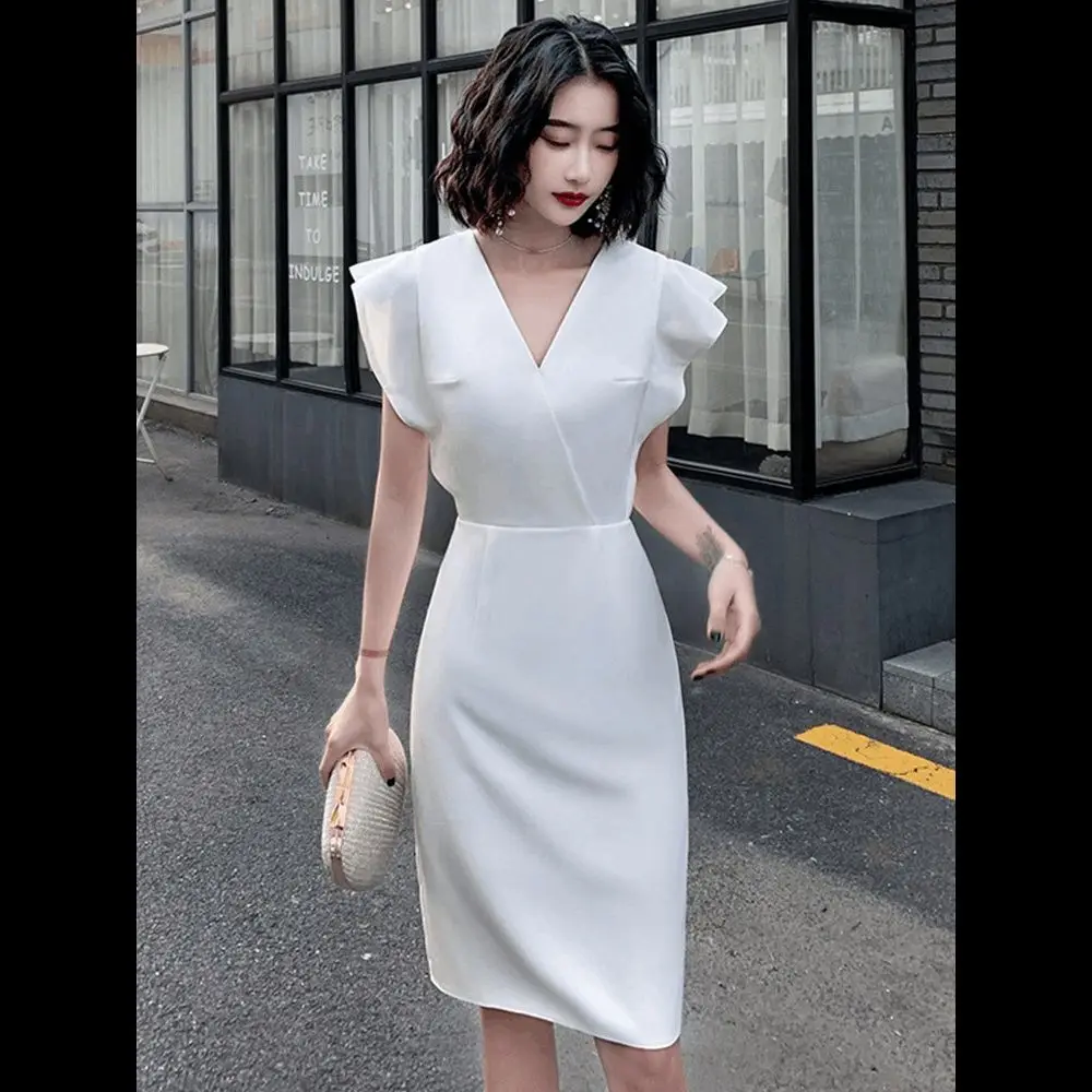 

XS-3XL 2023 New White Formal Ladies Dresses V-Neck Ruffled Sleevelesss Summer Dress Women Party Night Mini Vestidos Elegant