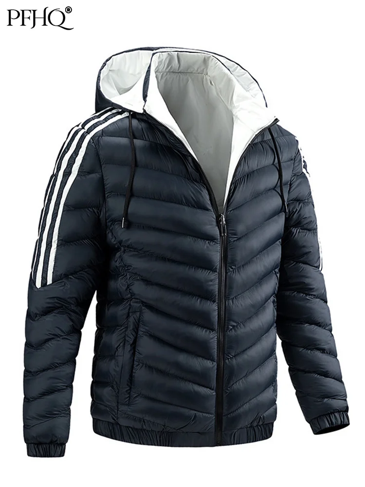 

PFHQ 2022 Men's New Autumn Winter Double Sided Wear Youth Cotton Padded Clothes Hooded Fashion Trendy Jackets Cool Coat 21Q1755