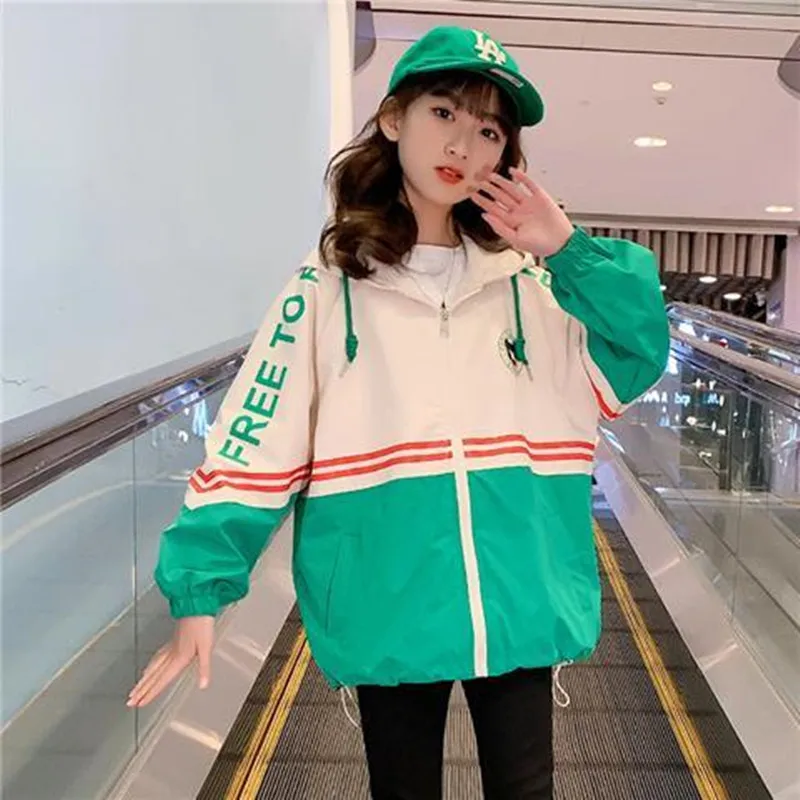 

2022 Spring Autumn Bomber Jackets Coats for Girls Pink Green Children's Zipper Windbreaker Outwear Clothes for 8 10 12 14 Years