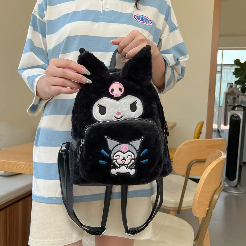 

Cartoon Kuromi Pompom Purin Kawaii Plush Backpack Anime Sanrioed Creative Girl Heart Schoolbag Satchel Gift for Girls