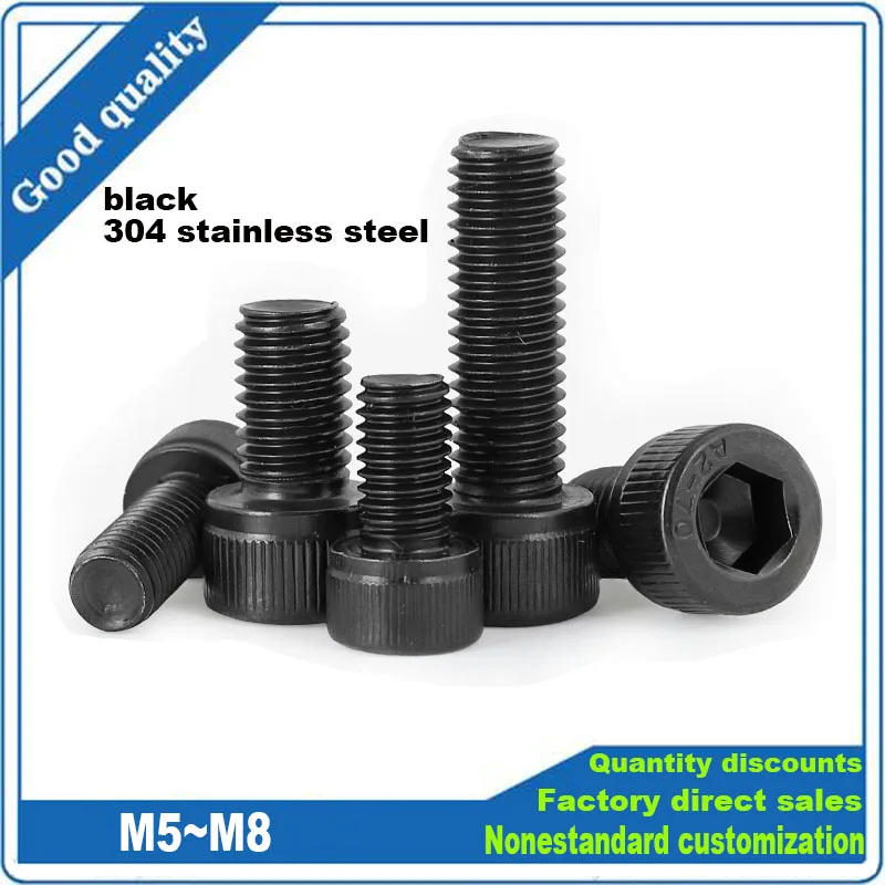 

1/20pcs M5 M6 M8 Black 304 A2-70 Stainless Steel Hexagon Hex Socket Head Cap Allen Screw Bolt Thread Length 6-100mm DIN912