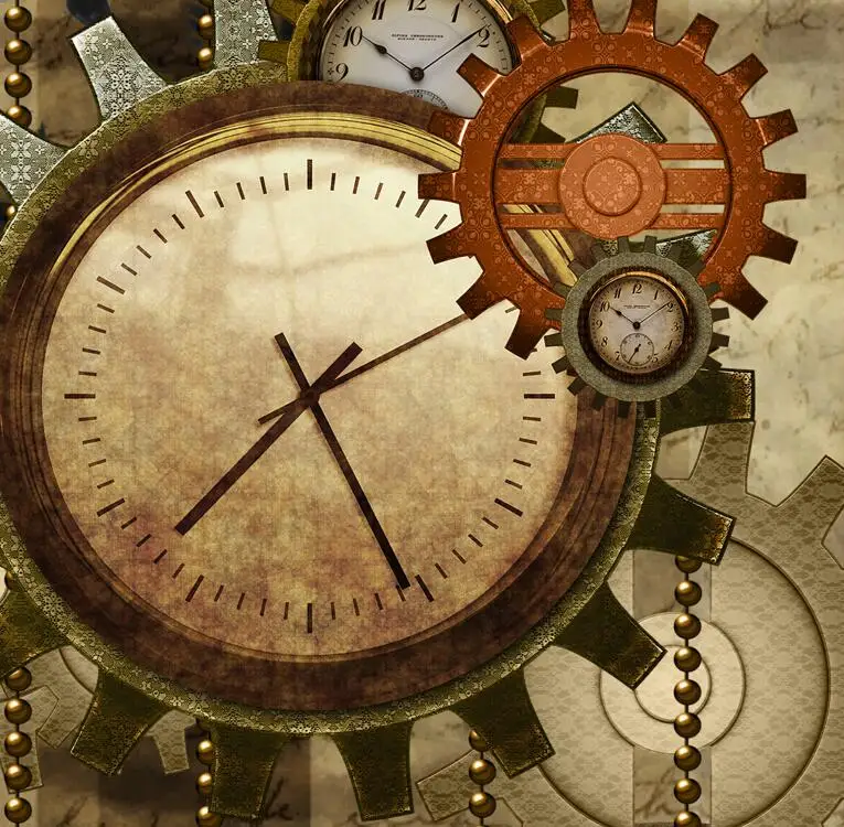 Ретро часы и экипировка в стиле стимпанк Механический механизм гобелен