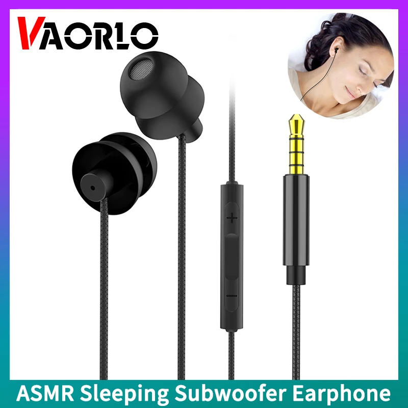 

VAORLO ASMR Sleeping Earphones Subwoofer Hifi Wired Headphones With Mic 3.5mm AUX In-Ear Music Bass Noise Cancelling Earbuds