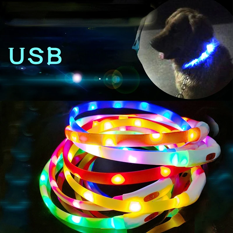 

Led Dog Collar Usb Rechargeable Luminous Dog Collar Anti-Lost/Car Accident Safety Pet Light Silicone Collar for Dog Accessories