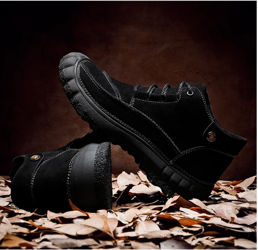 

Men Genuine Leather Casual Shoes Winter Warm Fur Outdoor Sneakers Walk Jeans Lace Up Spring Cowboy Summer Cow Leather Footwear