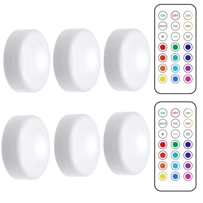 

LED Puck Light Wireless Remote Control Dimmable Battery Operated Contact Sensor Night Lamp For Room Closet Hallway