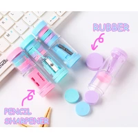 4p erasers with pencil sharpener cute kawaii candy color creative double hole precision manual sharpener school office supplies