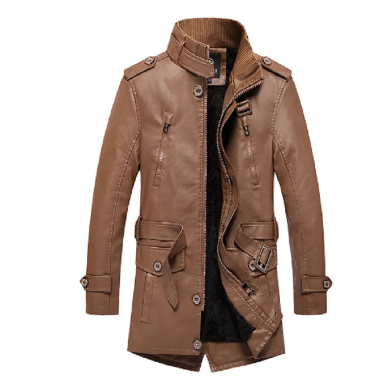 

Осень-зима 2022, Мужская Новая британская кожаная куртка средней длины, Мужская Флисовая повседневная кожаная куртка