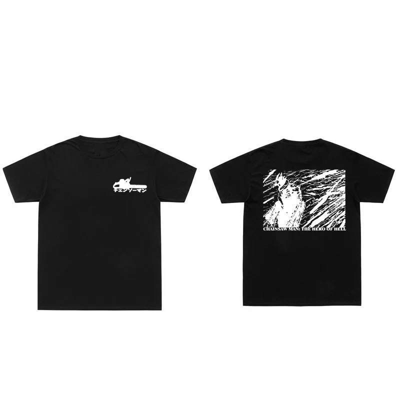 

Japan Anime Chainsaw Man The Hero of Hell Letter Print Tshirt Men Women Fashion Creativity T-shirt Double-sided Printed Tee