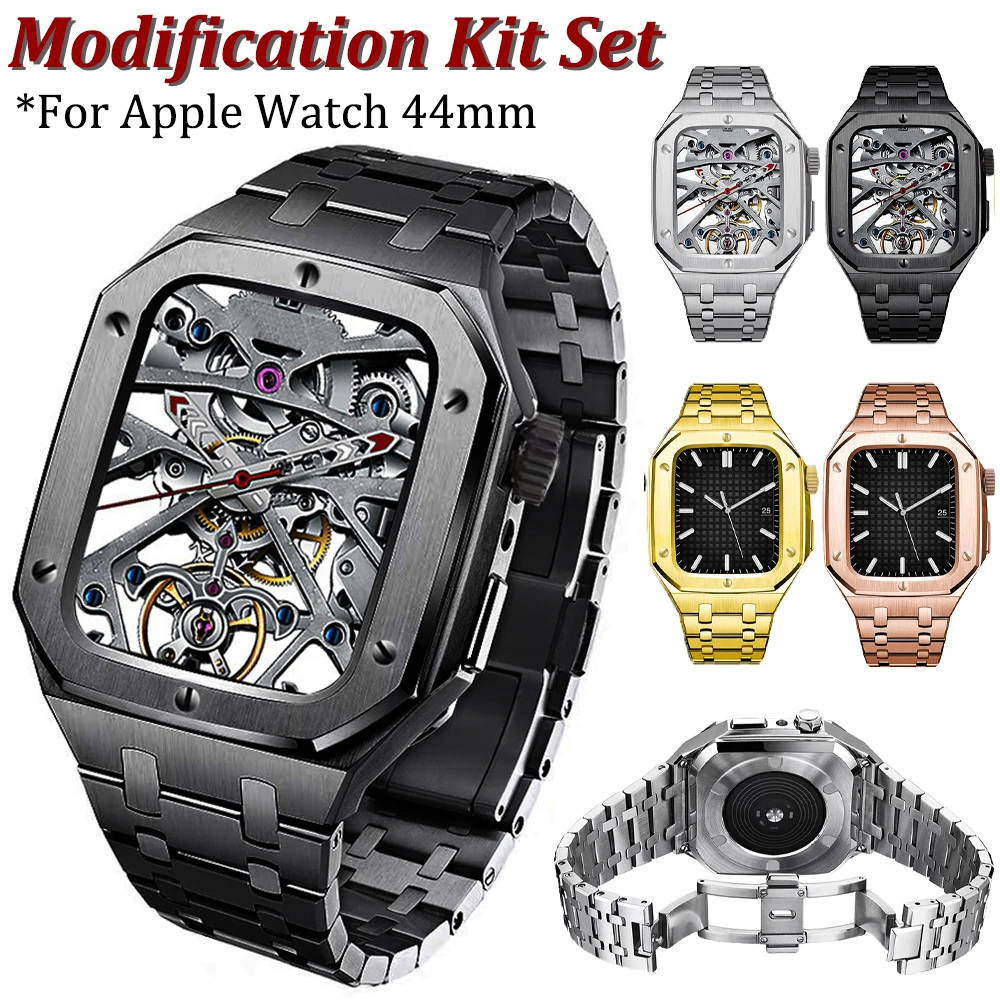 

Luxury Stainless Steel Case For iWatch Series 6 5 4 Business Modification Kit Sets for Apple Watch se 44mm Metal Aluminum Cover