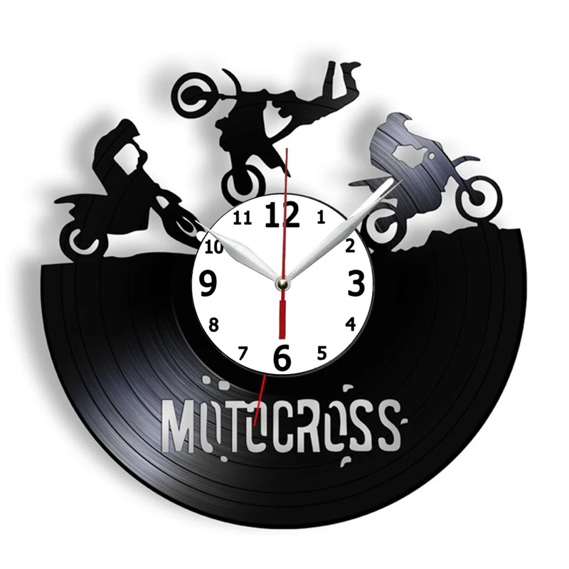 

Настенные часы с виниловой пластиной для мотокросса, 3D украшение для езды на мотоцикле, виниловые настенные часы, домашний декор, клок