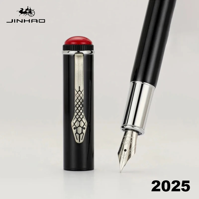 Фото Перьевая ручка Jinhao 2025 со змеиным зажимом, элегантные роскошные ручки для письма и каллиграфии, чернильная ручка M F EF, офисные школьные принадлежности, канцелярские принадлежности №1