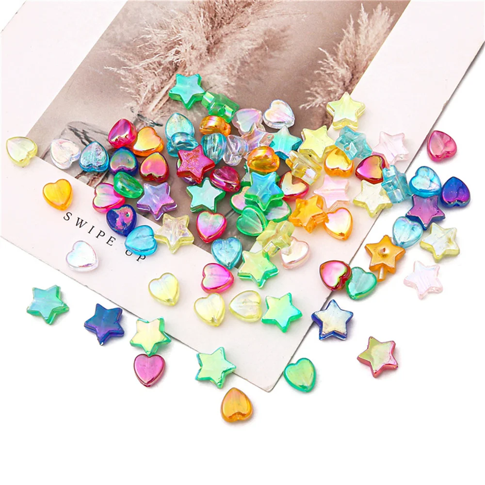 

Hand-beaded diy accessories Transparent color plated AB five-pointed star love peach heart beads loose bead accessories