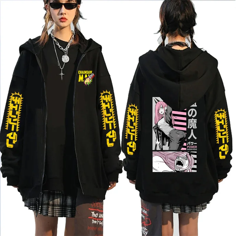 

Power Chainsaw Man Zip Up Hoodies Kawaii Cartoon Printed Winter Hip Hop Sweatshirts Women Men Warm Zipper Jacket Coats