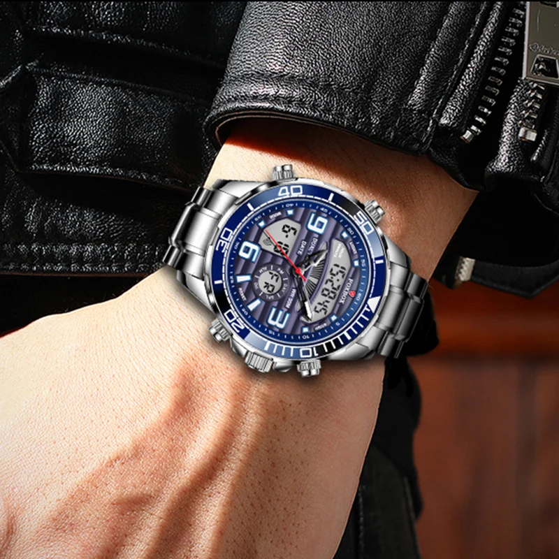 Часы наручные LIGE мужские стальные Брендовые спортивные водонепроницаемые с