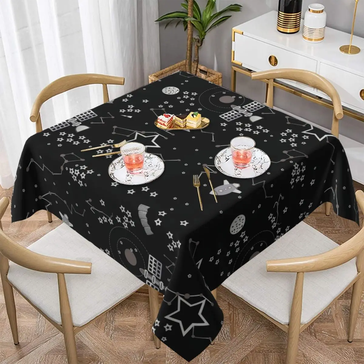 

Star Tablecloth Outer Space With Stars Spaceship Slanet Restaurant Polyester Table Cover Modern Protector Custom Table Cloth