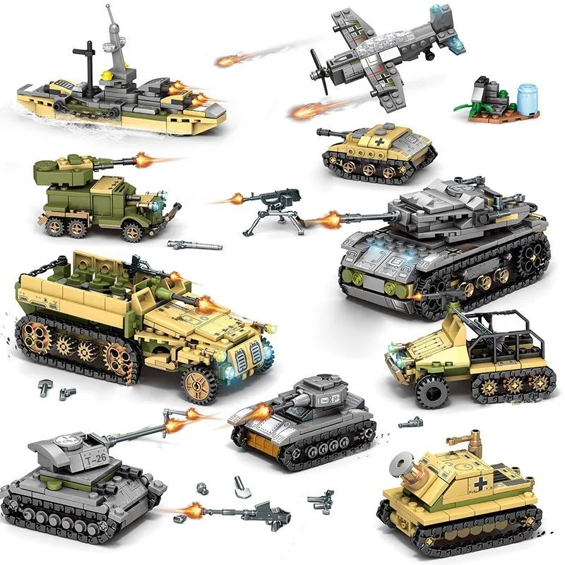 

Military WW2 Weapon 8 in 2 Army Tank Truck 1061PCS Building Blocks Model Brick Military Tank Toys for Children