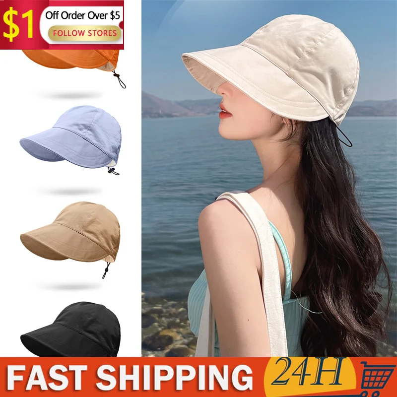 

Summer Fashion Fisherman Hat Women Solid Color Soft Foldable Wide Brim Sun Visors Cap Women Outdoor Sports Running Snapback Cap